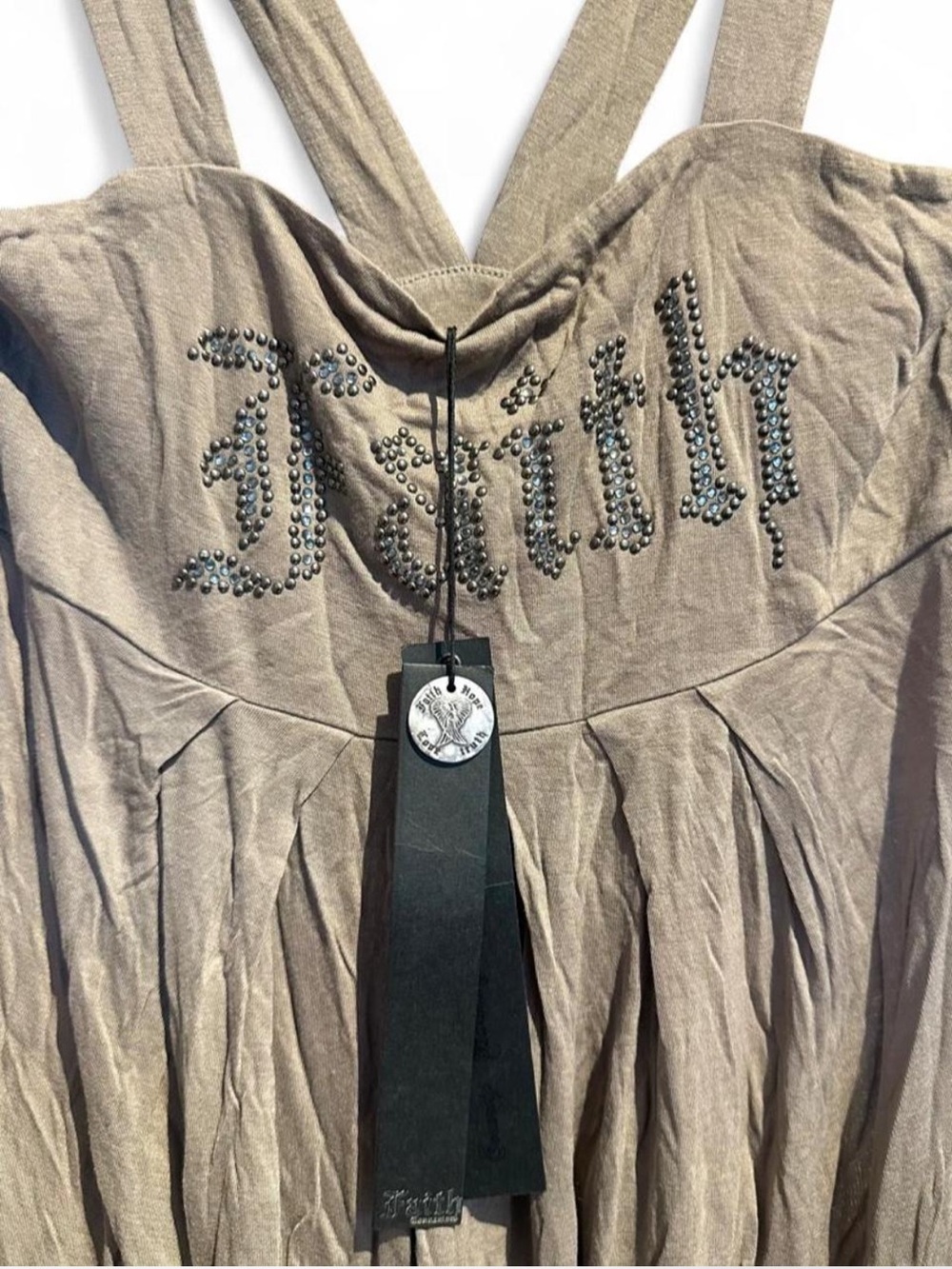 NWT Faith Connexion brown dress with rhinestone logo